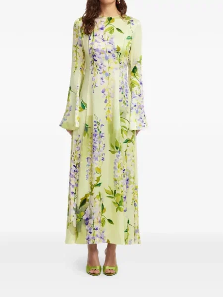 Rochie maxi Leo Lin cu model floral de costum verde