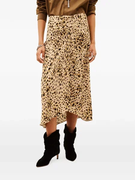 Fustă midi Ba&sh cu imagine cu model leopard