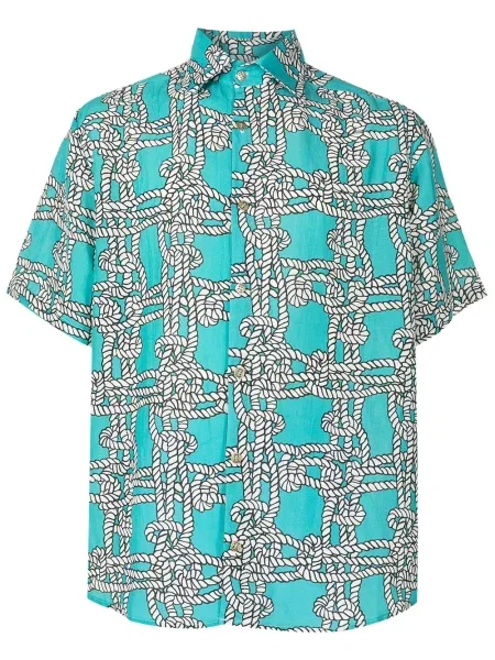 Cămașă Amir Slama de in cu imagine albastru