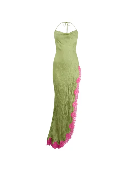 Rochie maxi Roberto Cavalli din dantelă cu gât halter de costum verde