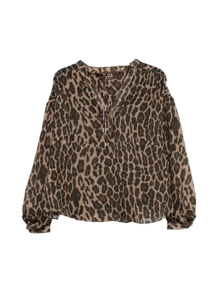 Bluzka Bazar Deluxe z dekoltem w serek z koralikami brązowa