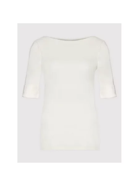 T-shirt krój slim fit z czystej bawełny Lauren Ralph Lauren beżowe