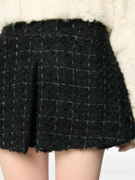 Pantaloni scurți Genny din tweed plisate negru