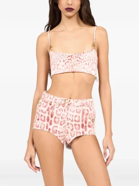 Decupat top Roberto Cavalli cu imagine cu model leopard roz