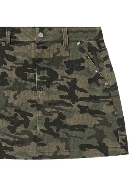 Fusta mini Mini Cream cu imagine cu model camuflaj verde