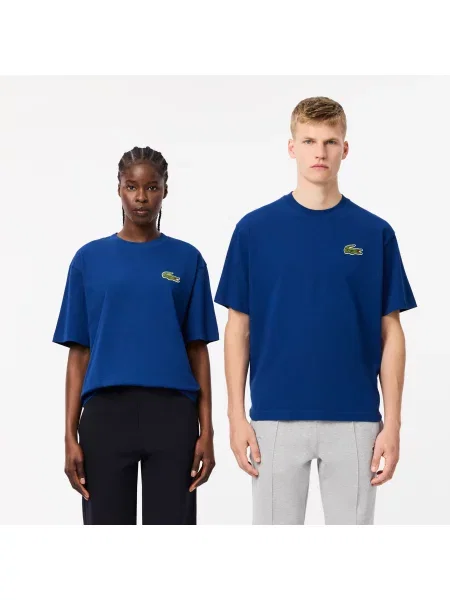 Lacoste Organiczny T-Shirt Unisex Z Okrągłym Dekoltem Loose Fit Ciemnoniebieski niebieski