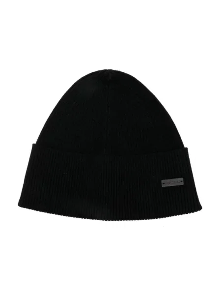 Dzianinowa czapka Saint Laurent prążkowana czarna