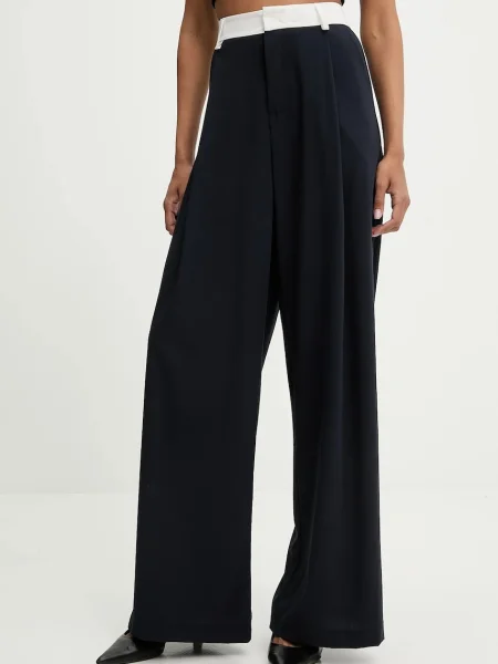 Answear Lab pantaloni marin lat high waist albastru