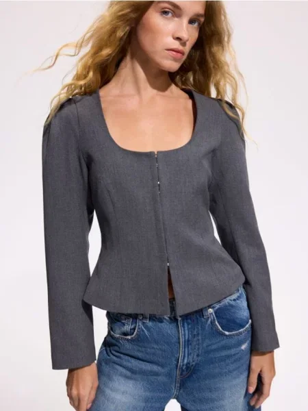 Reserved Sacou cu peplum deschis gri