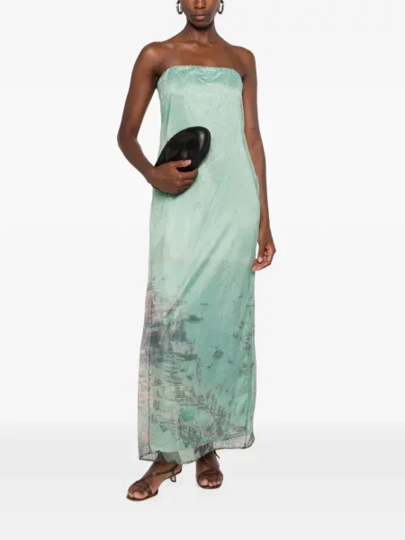 Rochie maxi Staud fără bretele verde