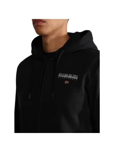 Lniana bluza z kapturem Napapijri z kapturem z logo czarna