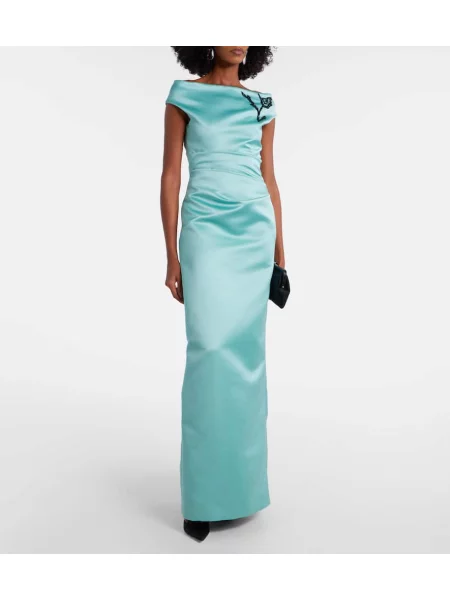 Rochie Erdem din satin cu model floral verde