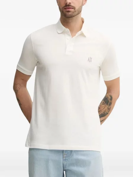 Tricou polo Armani Exchange cu autograf alb