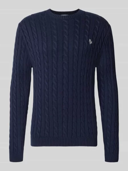Sweter z dzianiny o kroju slim fit z czystej bawełny ze ściegiem warkoczowym Review granatowy