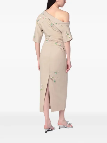 Sukienka midi Bernadette do kolan na jednym ramieniu garniturowa brązowa