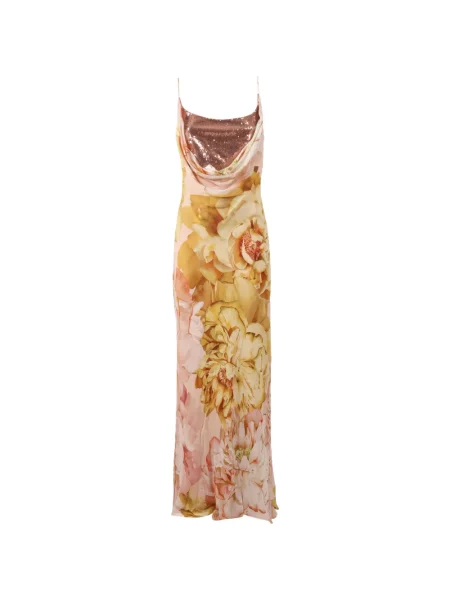 Rochie maxi Clips cu paiete cu model floral roz