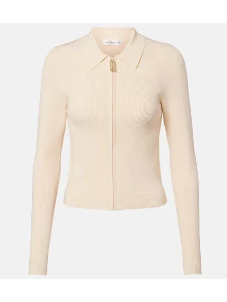 Top Victoria Beckham tricotate cu nervuri bej