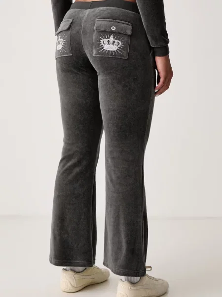 Juicy Couture spodnie flare z bawełną REGAL REBELLE CAISA ULTRA LOW RISE szare