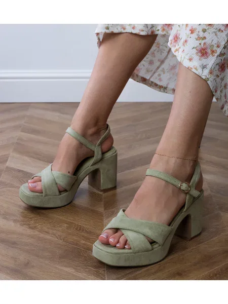 Sandali D/ceo iz semiša blok peta zelena