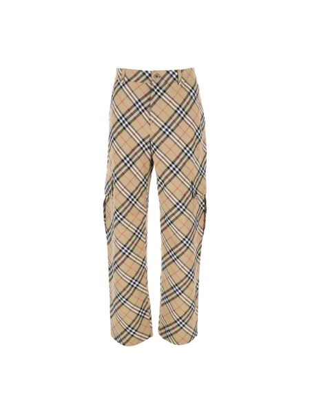 Spodnie cargo Burberry w kratę z nadrukiem retro beżowe