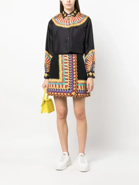 Fustă La Doublej cu imagine cu imprimeu geometric din țesătură twill negru
