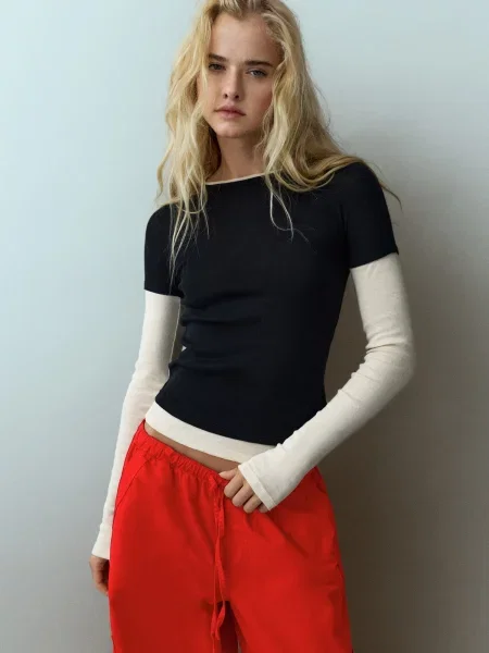 Pull&Bear Tricou negru alb