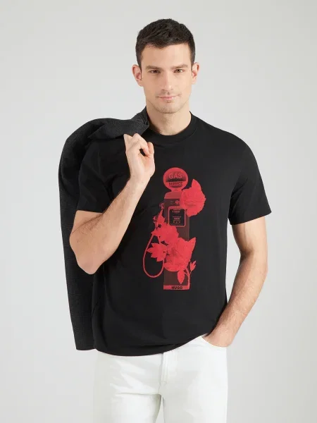 HUGO Tricou Dikerd roșu negru