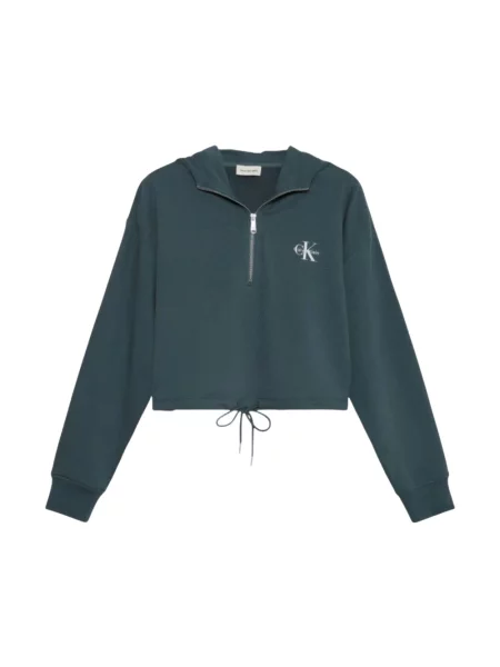 Bluza z kapturem Calvin Klein frotte o skróconej długości zielona