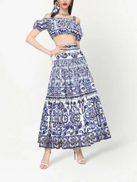 Raštuotas maksi maxi sijonas Dolce & Gabbana a eilutė mėlyna