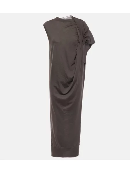Rochie maxi Stella Mccartney de lână drapată de costum maro