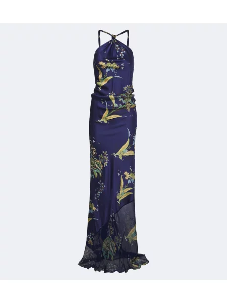 Rochie maxi Staud de mătase cu imagine albastru