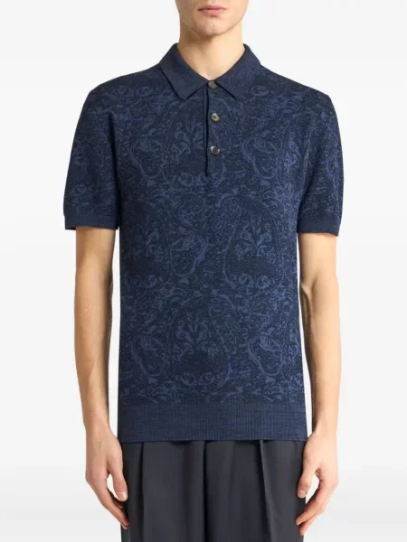 Polo Etro cu model paisley din jacard albastru