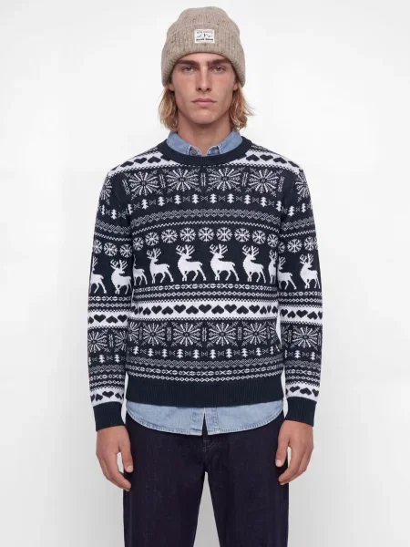JACK & JONES Pulover JJXMAS SANTA albastru închis alb