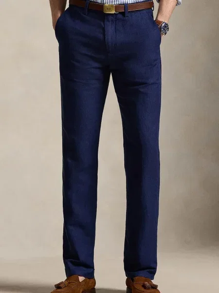 Hlače z dodatkom lanu Polo Ralph Lauren modra