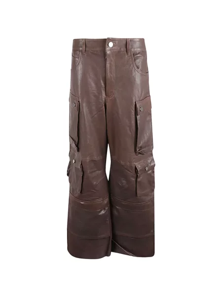 Spodnie cargo Fermas skórzane brązowe