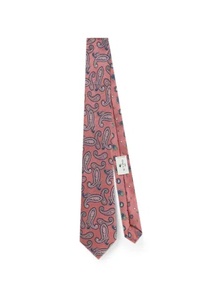 Cravată Etro cu model paisley din jacard roz