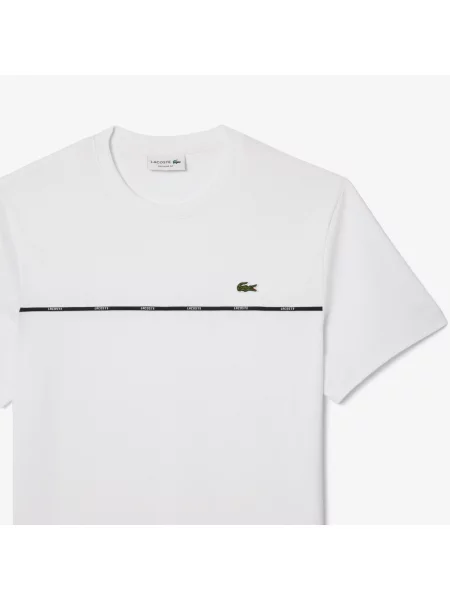 Lacoste T-Shirt Z Okrągłym Dekoltem Z Nadrukiem Regular Fit biały