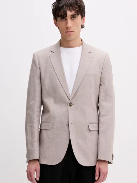 HUGO jednoredni sako za muškarce s dodatkom lana bež