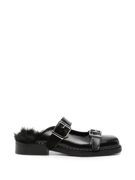 Papuci tip mules Simone Rocha cu cataramă cu blană negru