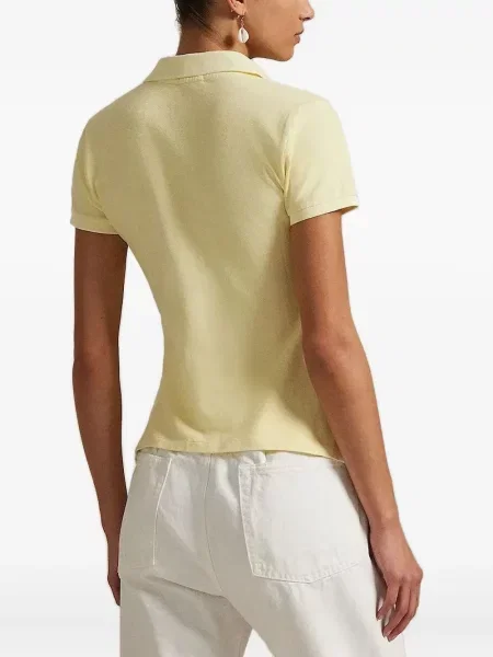 Tricou Polo Ralph Lauren cu decolteu rotund de mătase cu dungi alb