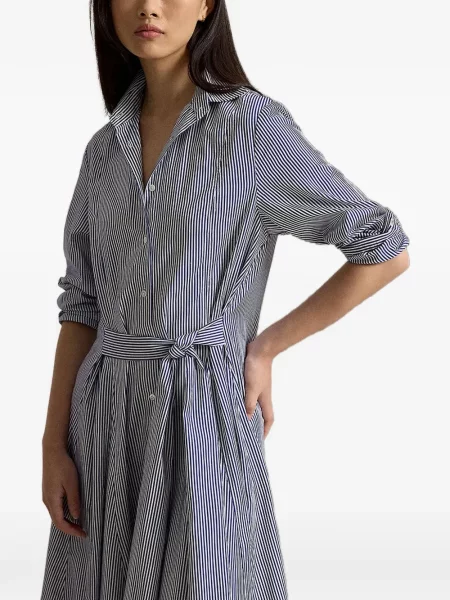 Ριγέ φόρεμα Polo Ralph Lauren με κέντημα σουέτ καφέ