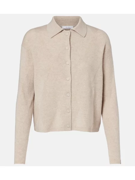 Cardigan Max Mara din cașmir cu model argyle bej
