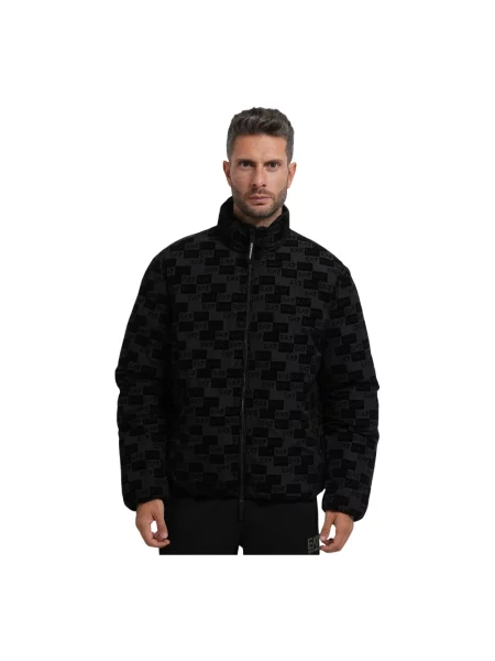 Lniany kurtka bomber Emporio Armani z kapturem czarny
