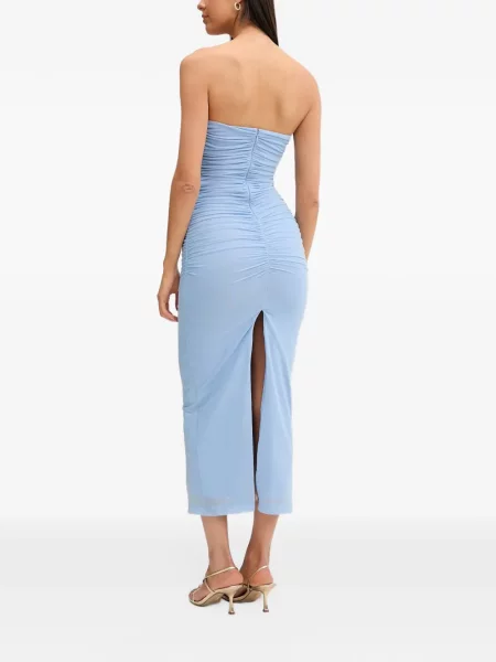 Rochie midi Bardot cu volane albastru