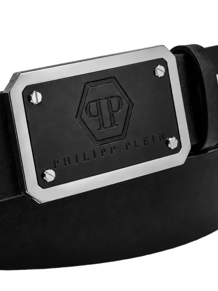 Curea Philipp Plein din piele cu autograf negru