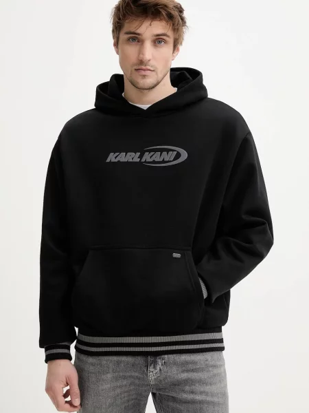 Bombažen pulover Karl Kani s kapuco črna
