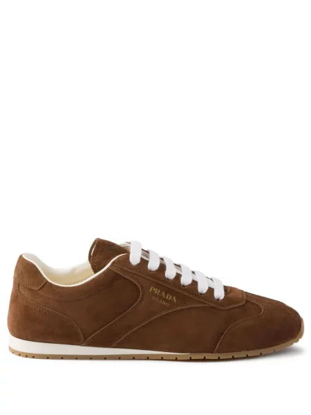Sneakerși Prada din piele de căprioară maro