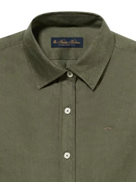 Ленен ленена риза Brooks Brothers бродиран зелено