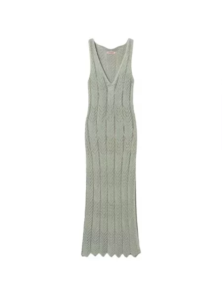 Sukienka midi Twinset elegancka z dekoltem w serek z dżerseju zielona