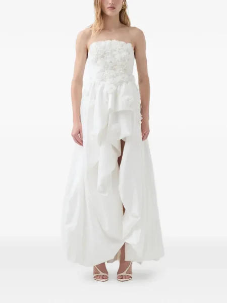 Sukienka maxi Aje w kwiatki bez ramiączek garniturowa biała